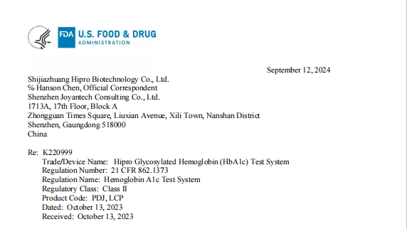 中国首家！液相糖化血红蛋白获得FDA 510（K）批准！